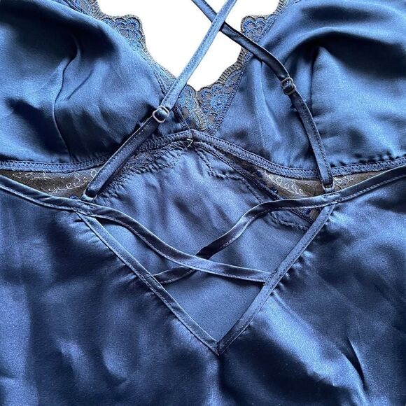 PARAH Lingerie Blue Satin Sleeveless Short Nightgown Nightdress Chemise Lace M - Picture 8 of 9